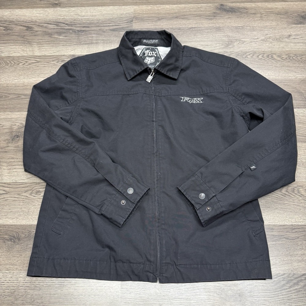 Rare Y2K Fox Deluxe Racing Button Down Shirt Black Camo Imprint Full Zip Size Sm